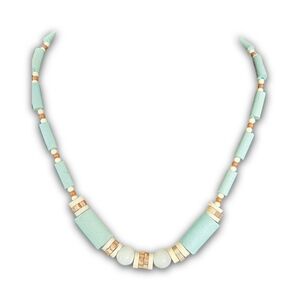 Chic egyptian sintered quartz ceramic beaded Necklace in Aqua. 17"